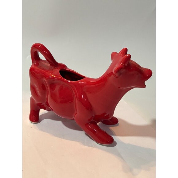 Red Ceramic Cow Creamer Figurine Vintage Milk Jug Kitchen Decor Collectible Glos - Picture 7 of 9